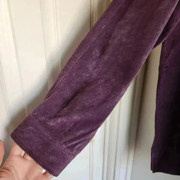 Vintage Purple Suede Leather Button Front Shirt Jacket Shacket Boho Western Moto - Picture 2 of 6